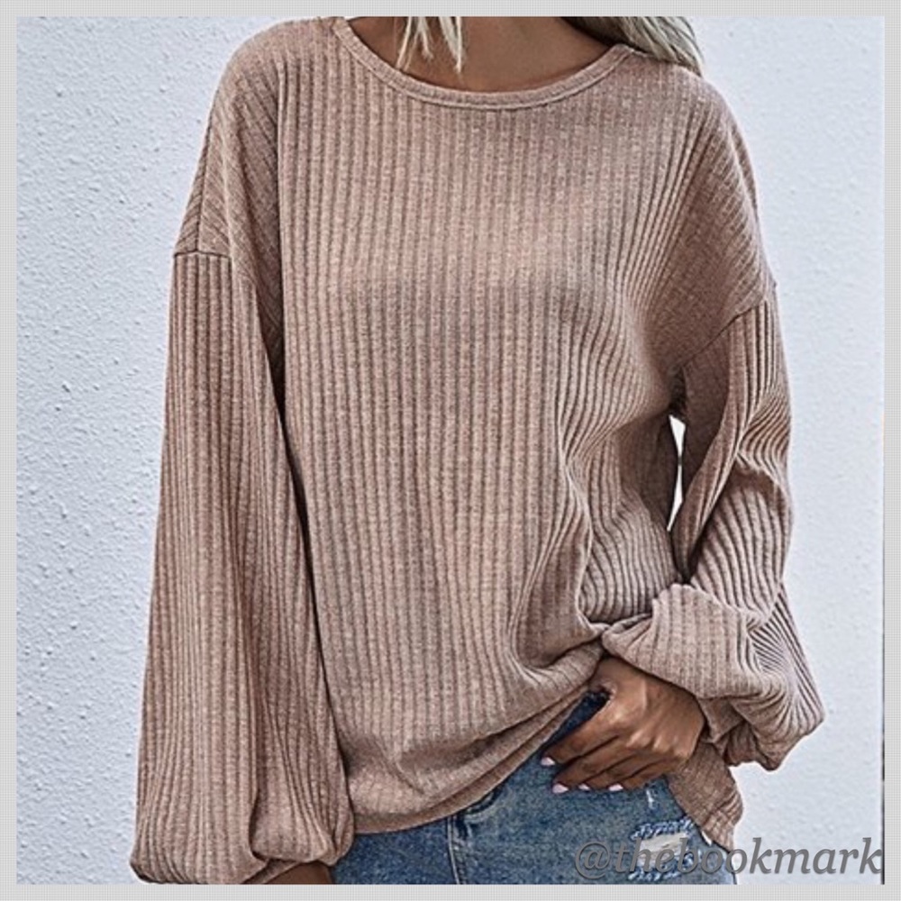NEW! BALLOON SLEEVE RIBBED TOP - Picture 3 of 4